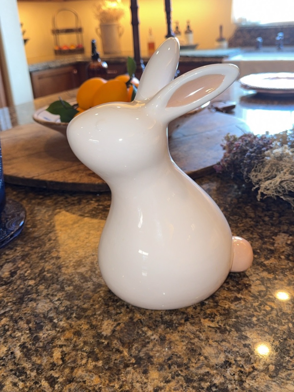 Crate&Barrel White Ceramic Bunny Figurine with Pink Tail
